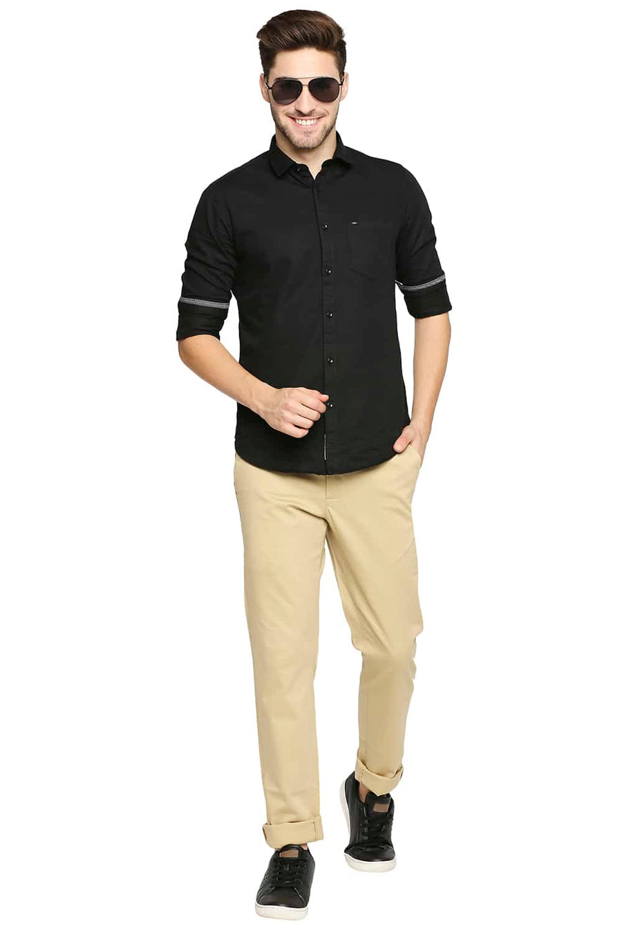 BASICS TAPERED FIT TAUPE KHAKI STRETCH TROUSER