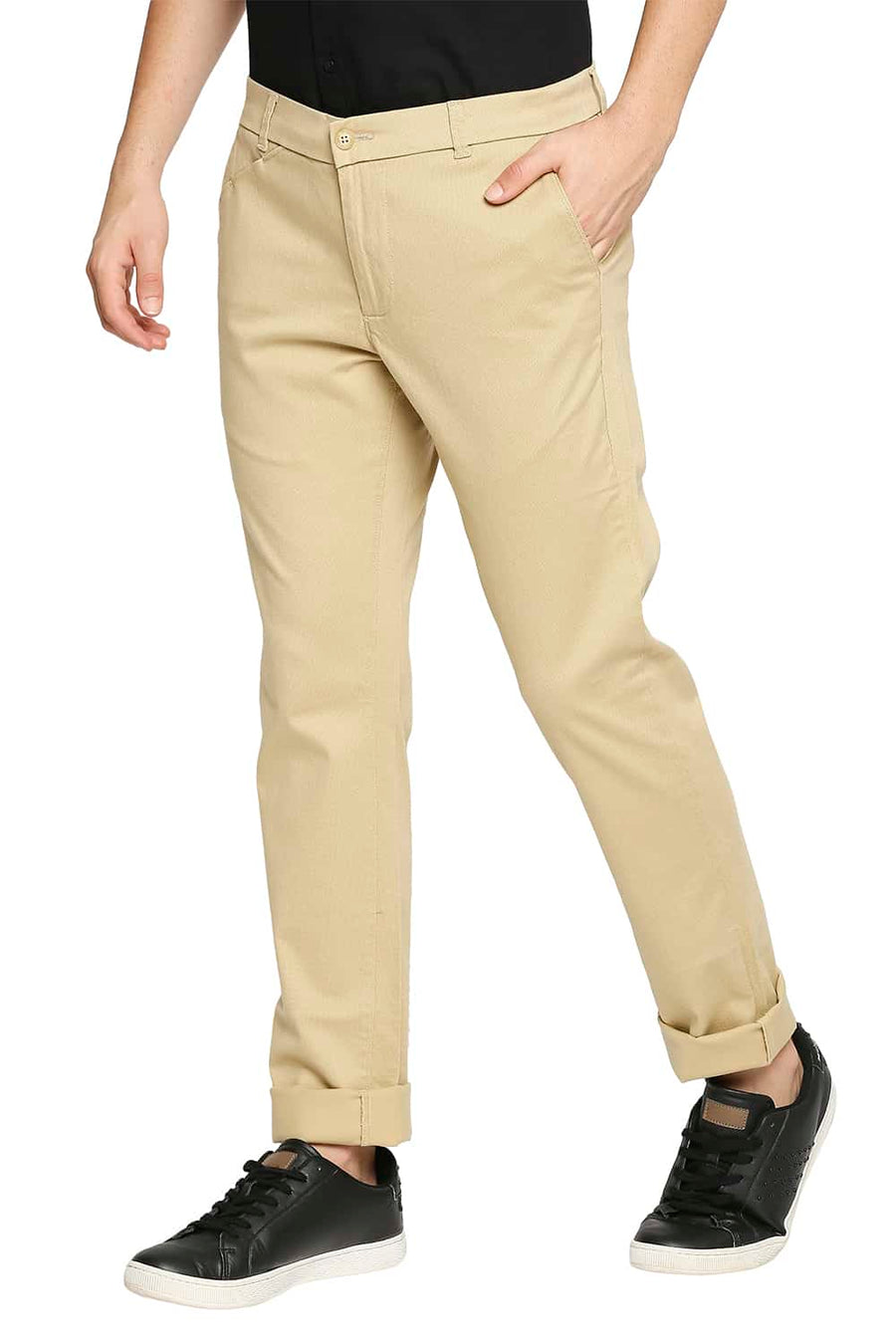 BASICS TAPERED FIT TAUPE KHAKI STRETCH TROUSER
