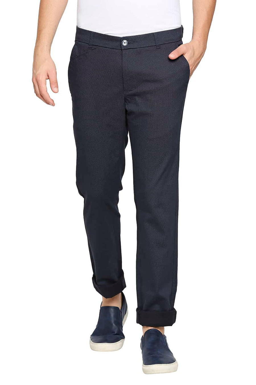 BASICS TAPERED FIT SPACE NAVY STRETCH TROUSER