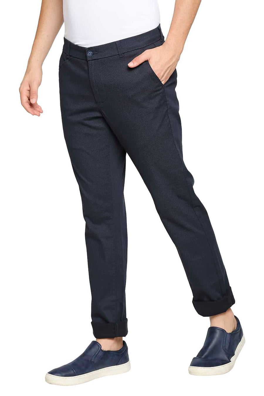 BASICS TAPERED FIT SPACE NAVY STRETCH TROUSER