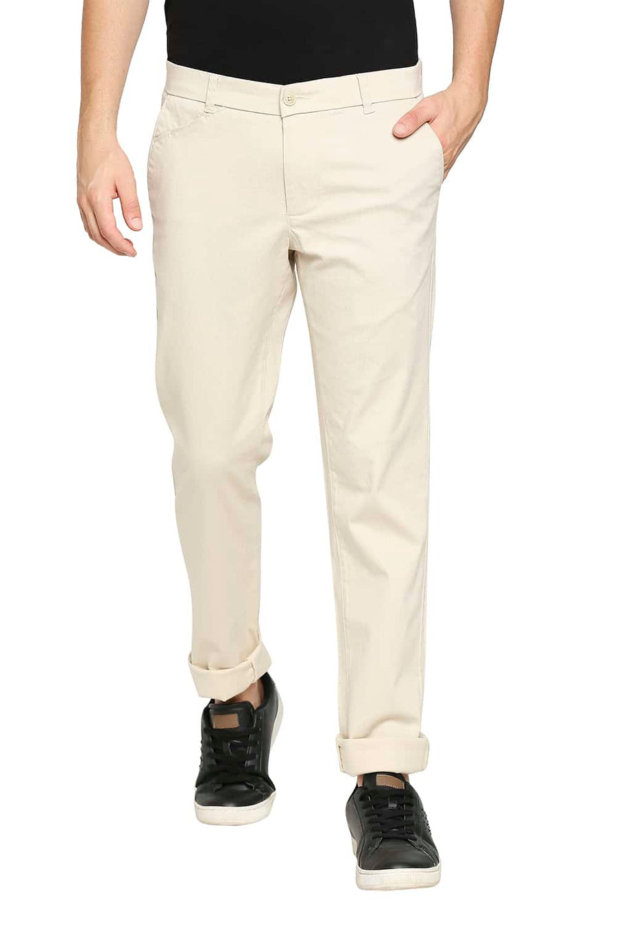 BASICS TAPERED FIT CREME ECRU STRETCH TROUSER