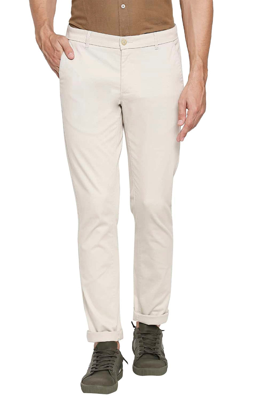 BASICS TAPERED FIT SAND BEIGE STRETCH TROUSER