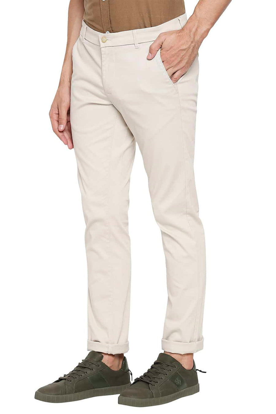 BASICS TAPERED FIT SAND BEIGE STRETCH TROUSER