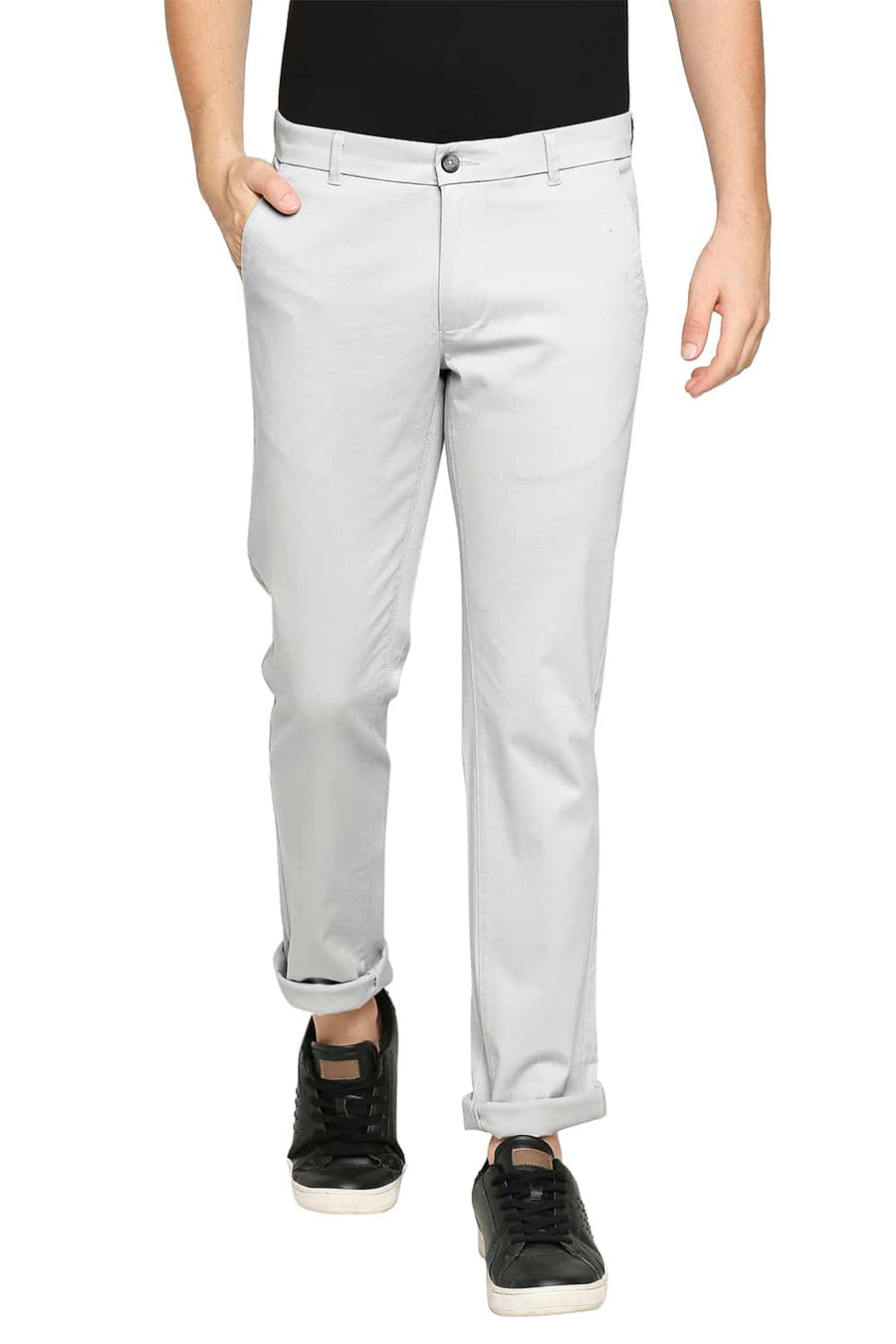 BASICS TAPERED FIT BIRCH GREY STRETCH TROUSER