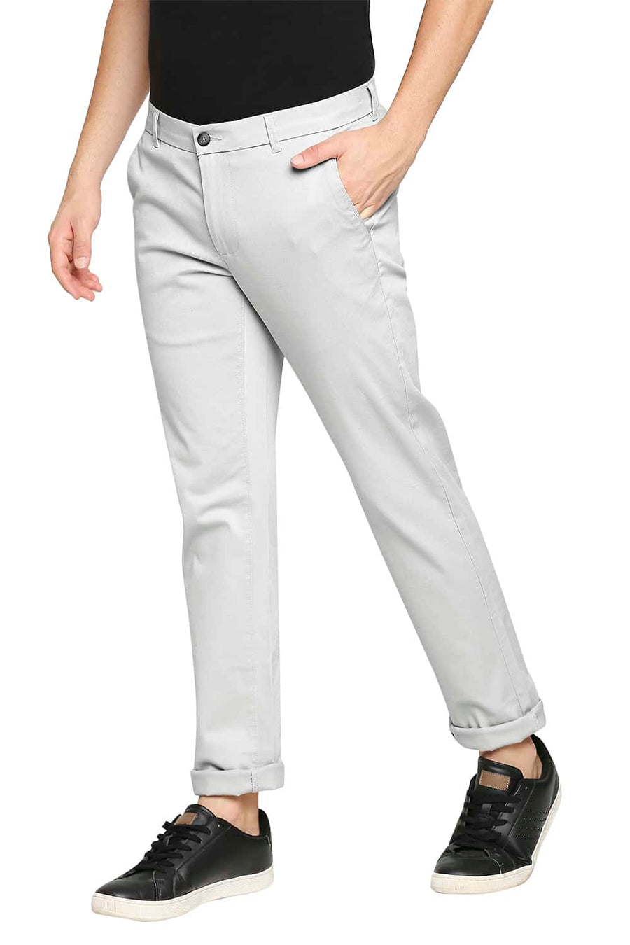 BASICS TAPERED FIT BIRCH GREY STRETCH TROUSER