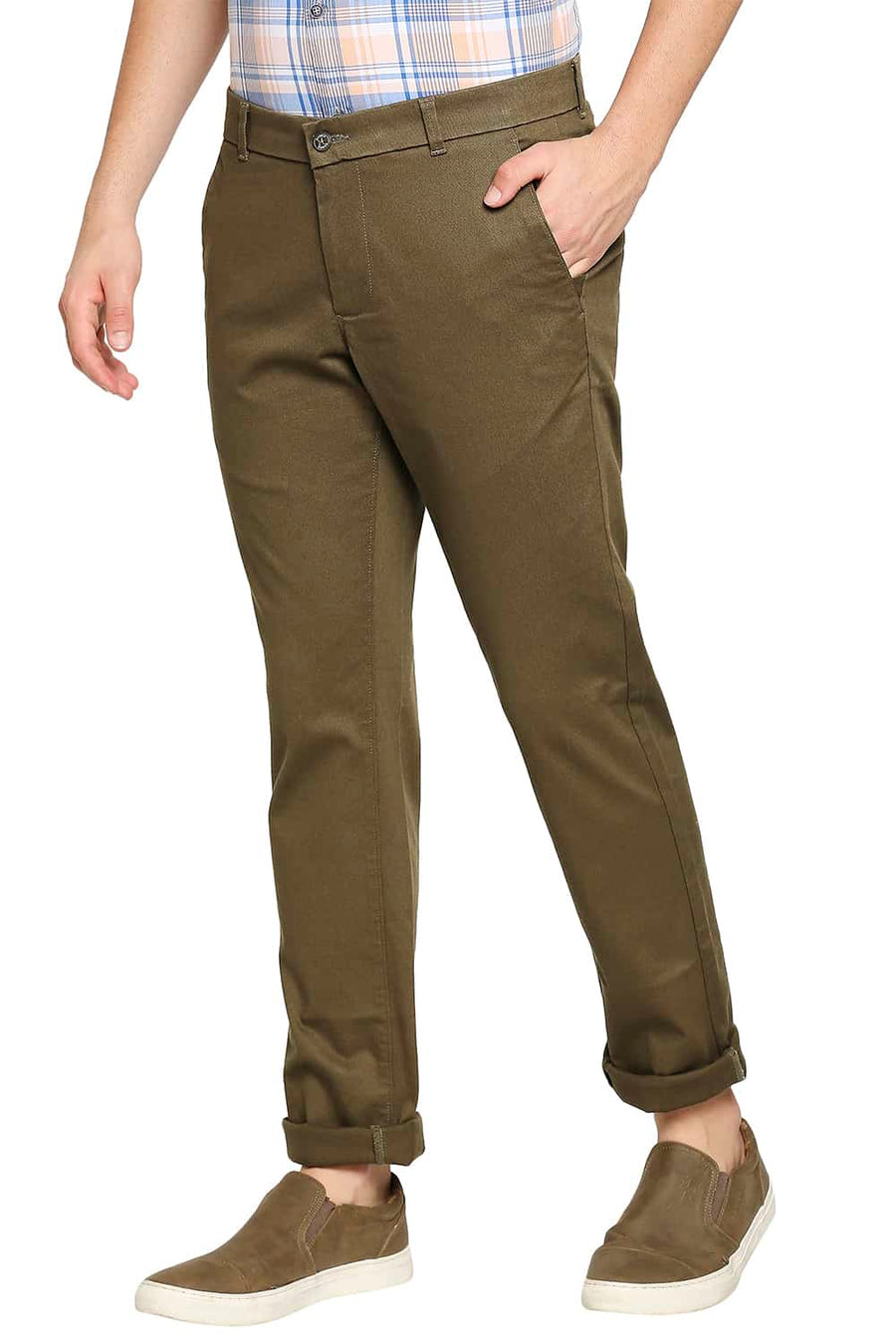 BASICS TAPERED FIT BUTTERNUT BROWN STRETCH TROUSER