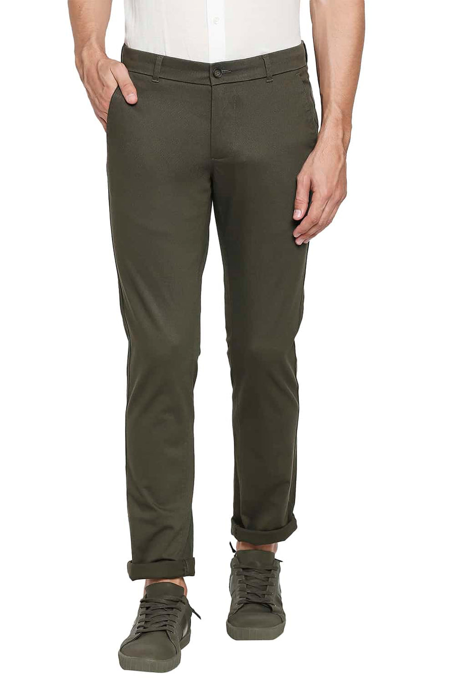 BASICS TAPERED FIT IVY OLIVE STRETCH TROUSER
