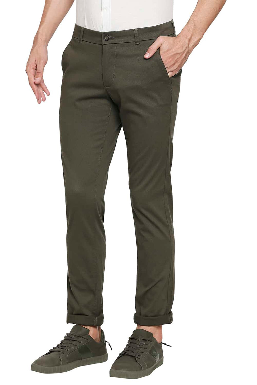 BASICS TAPERED FIT IVY OLIVE STRETCH TROUSER