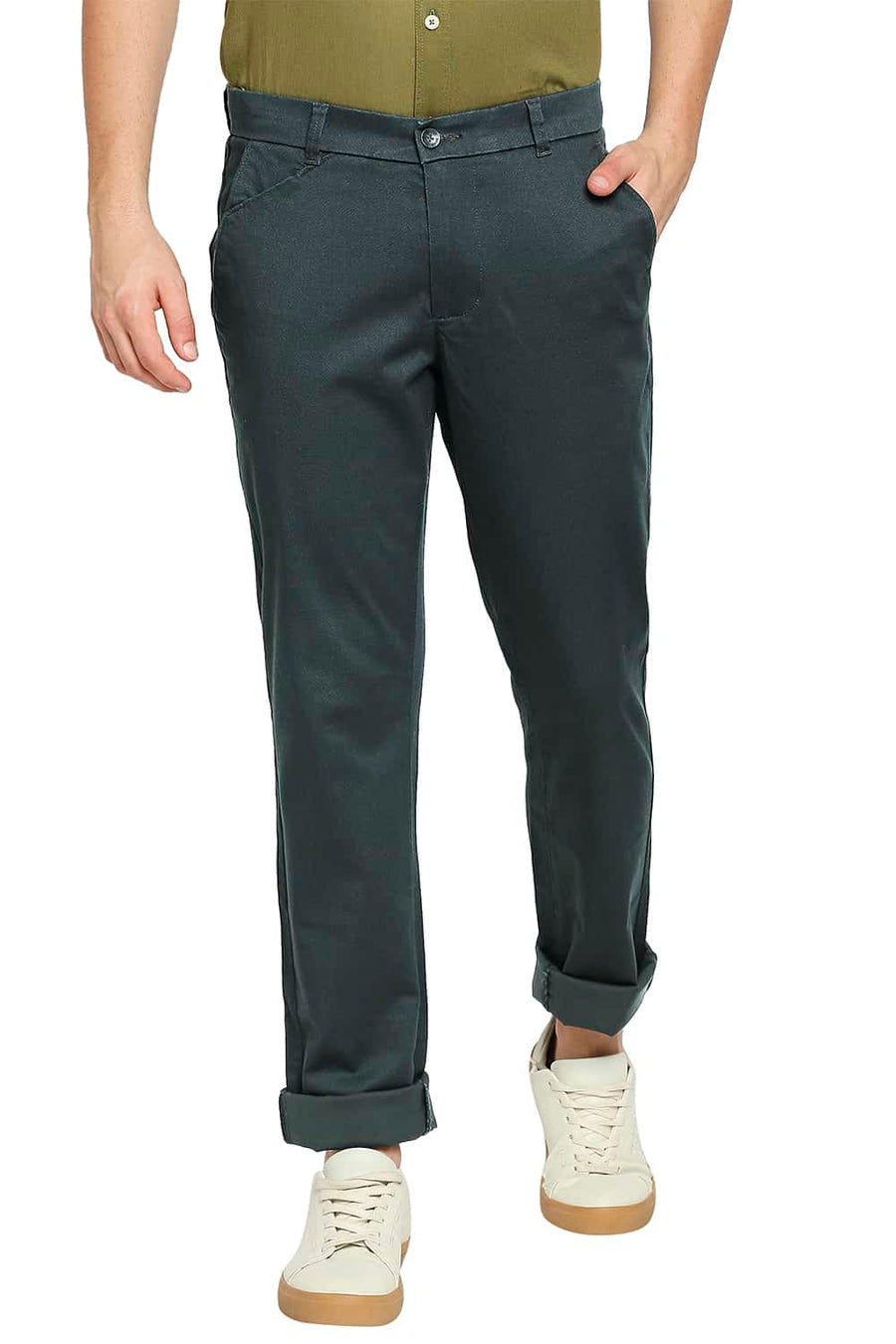 BASICS TAPERED FIT GABLES GREEN STRETCH TROUSER
