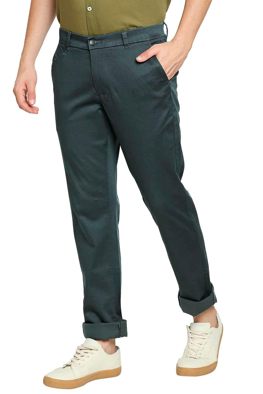 BASICS TAPERED FIT GABLES GREEN STRETCH TROUSER