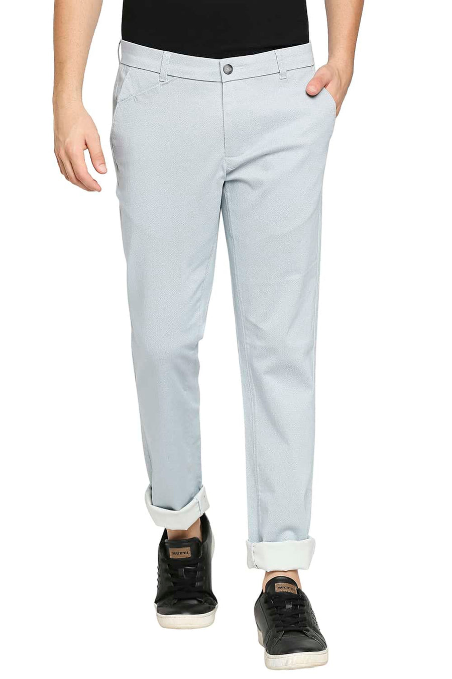 BASICS TAPERED FIT DEW GREY STRETCH TROUSER