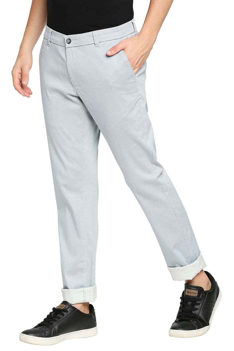 BASICS TAPERED FIT DEW GREY STRETCH TROUSER
