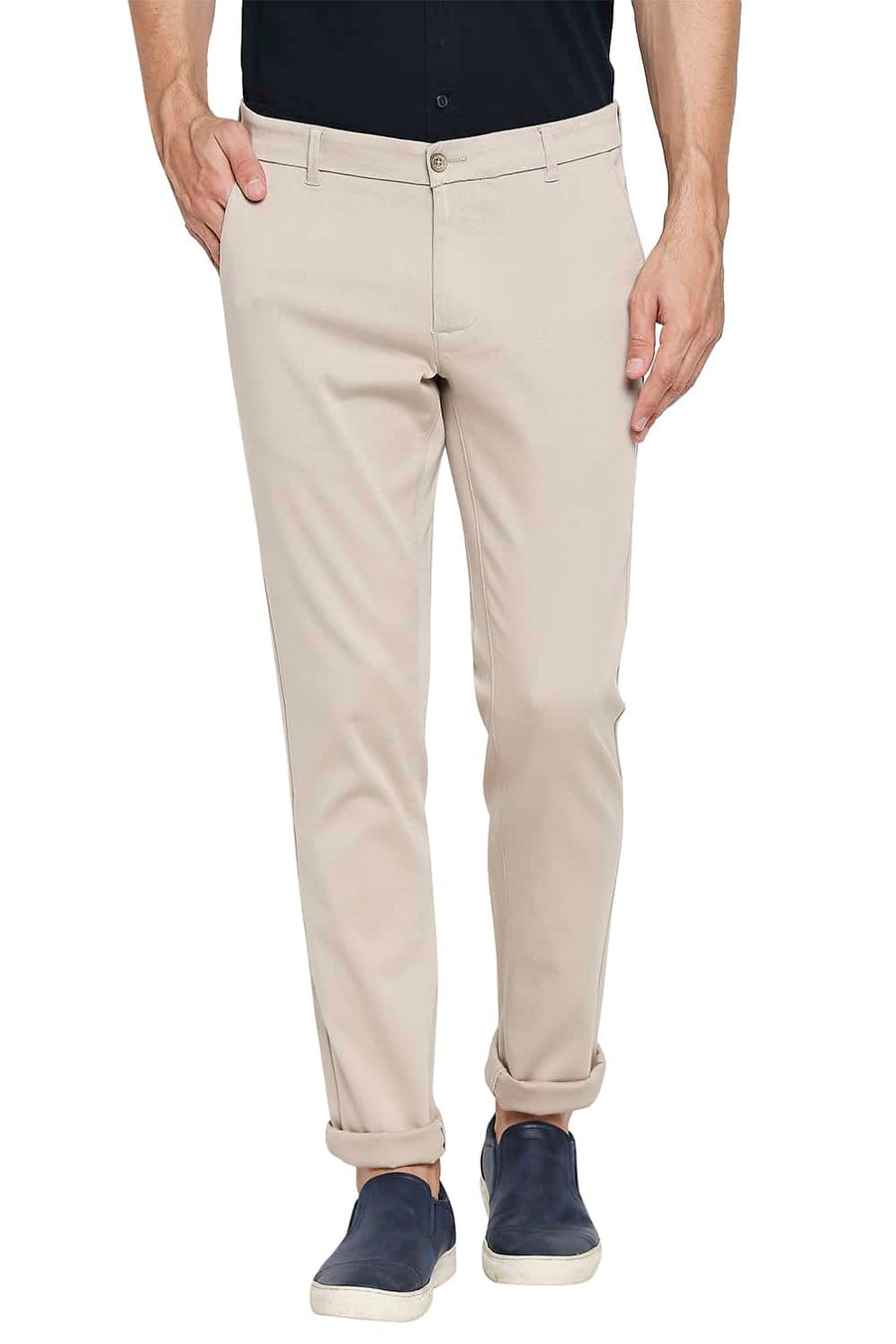 BASICS TAPERED FIT HUMUS BEIGE STRETCH TROUSER