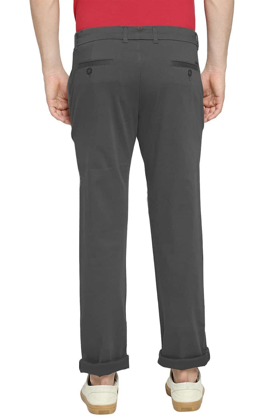 BASICS TAPERED FIT GUNMETAL GREY STRETCH TROUSER