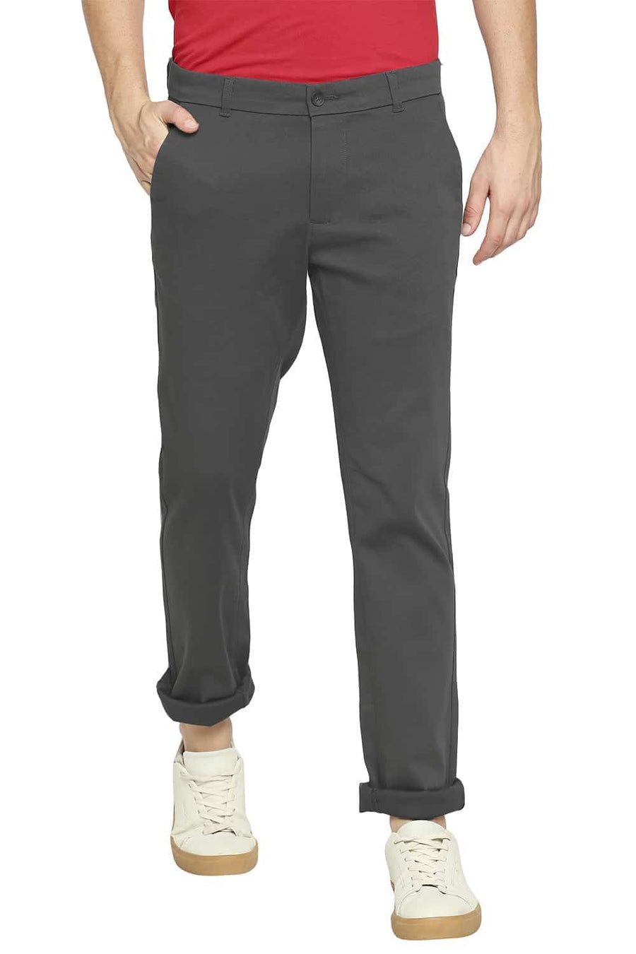 BASICS TAPERED FIT GUNMETAL GREY STRETCH TROUSER