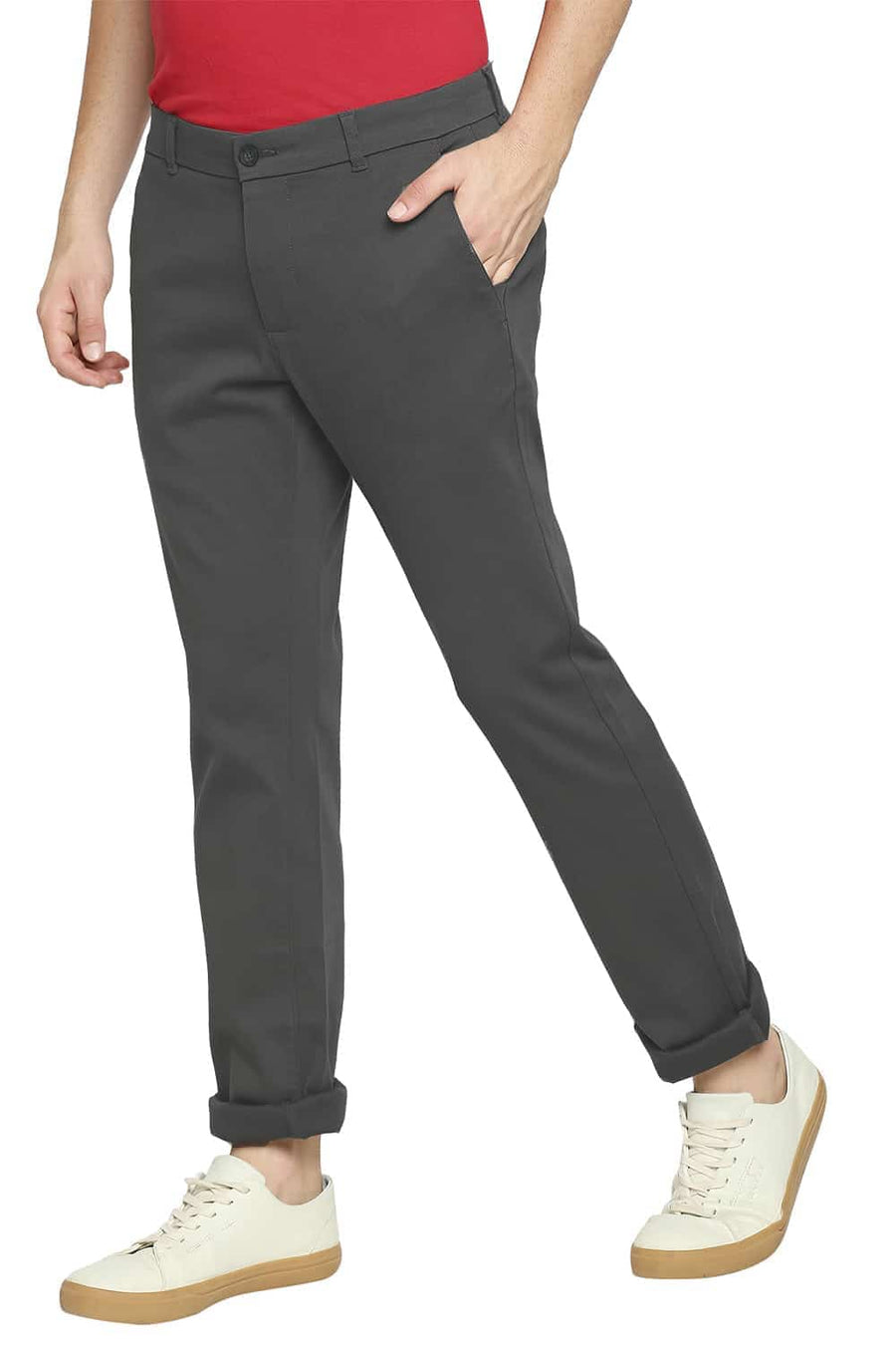 BASICS TAPERED FIT GUNMETAL GREY STRETCH TROUSER