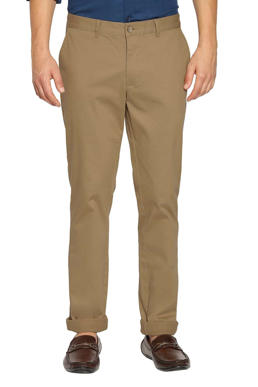 BASICS TAPERED FIT BRONZE KHAKI STRETCH TROUSERS