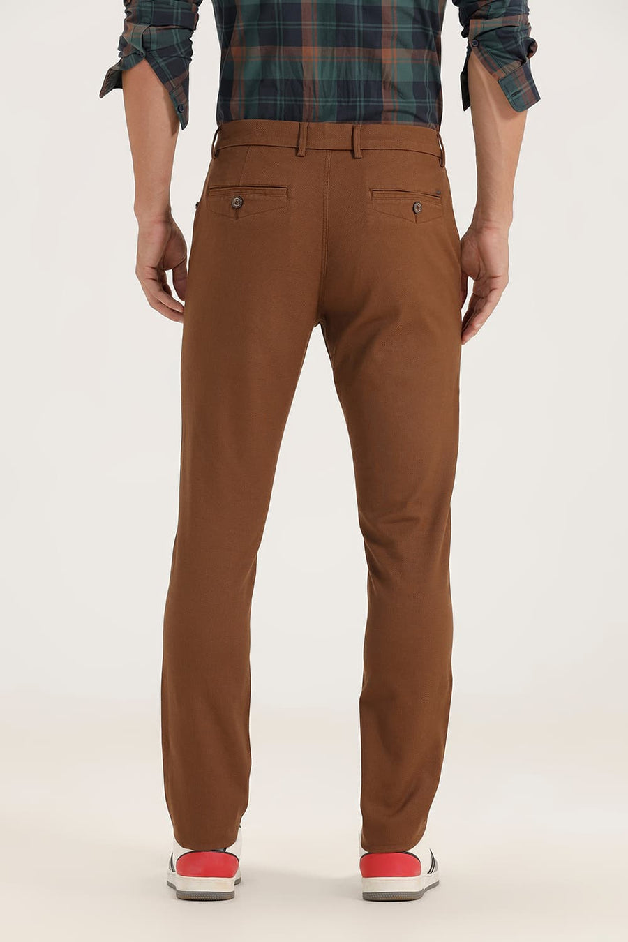 BASICS TAPERED FIT COCOA BROWN STRETCH TROUSERS