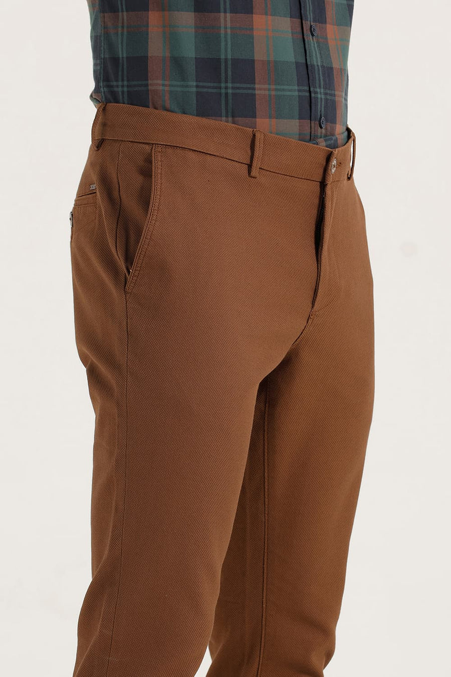 BASICS TAPERED FIT COCOA BROWN STRETCH TROUSERS