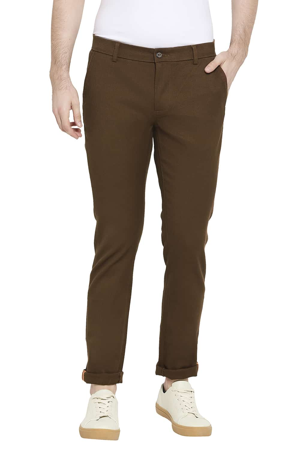 BASICS TAPERED FIT STRETCH TROUSERS