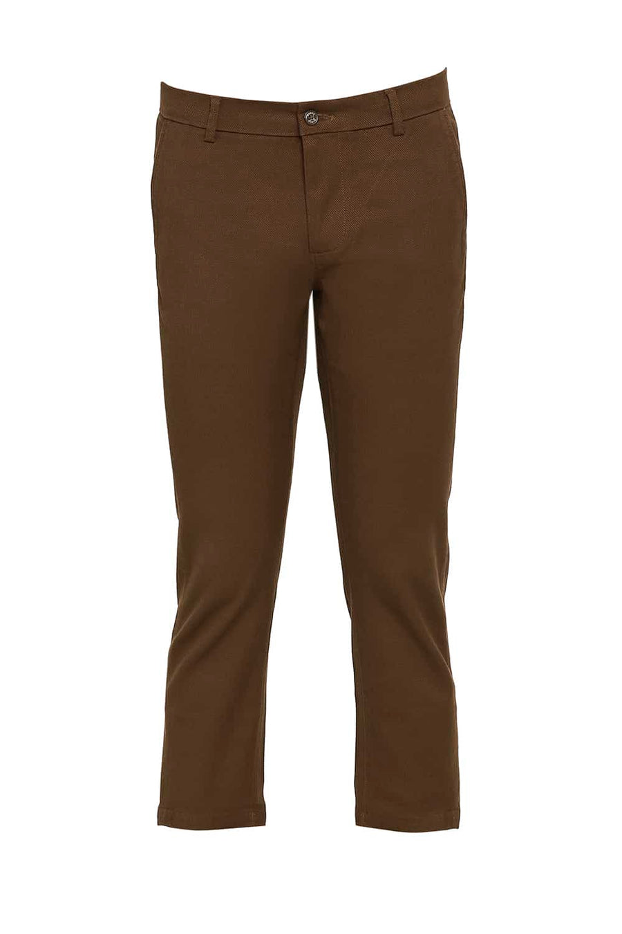 BASICS TAPERED FIT COCOA BROWN STRETCH TROUSERS