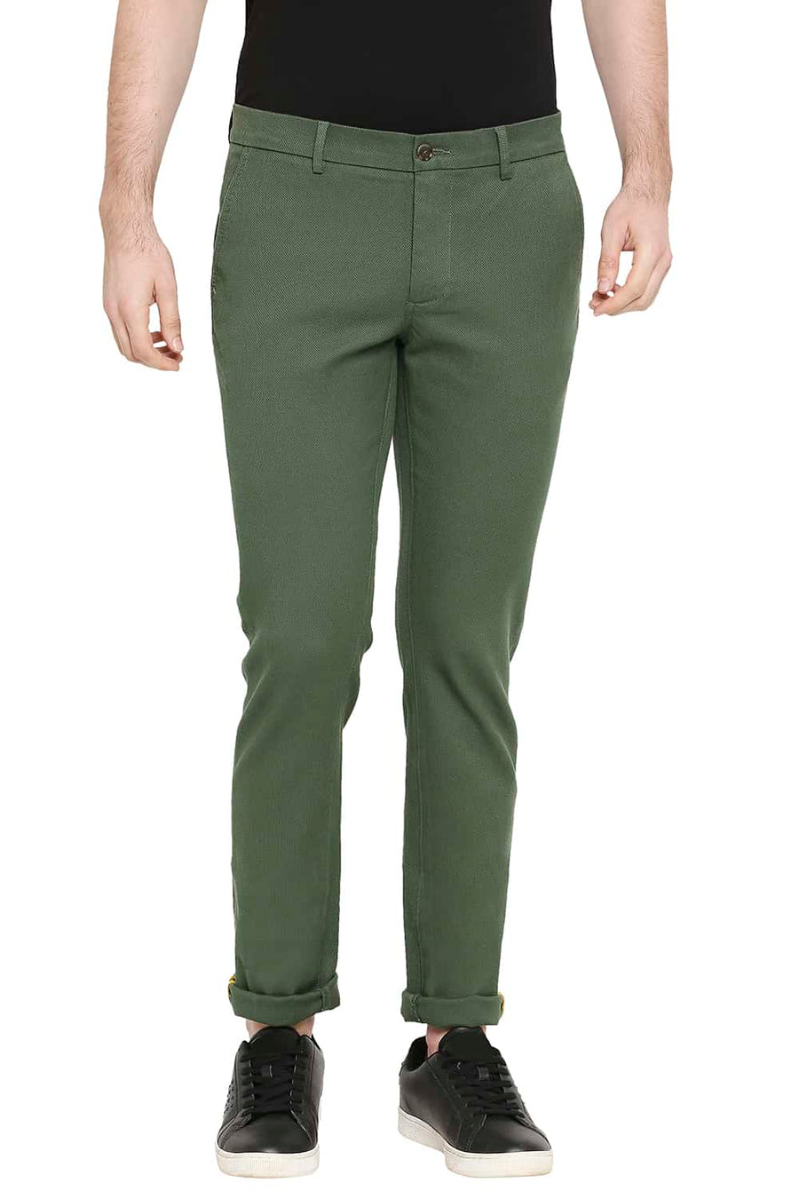 BASICS TAPERED FIT DUCK GREEN STRETCH TROUSERS