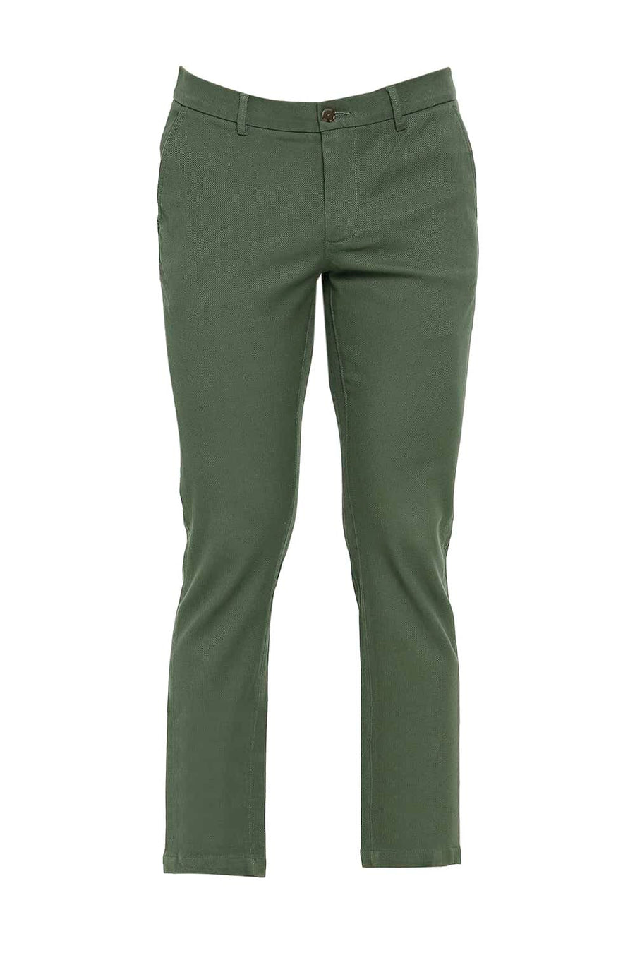 BASICS TAPERED FIT DUCK GREEN STRETCH TROUSERS