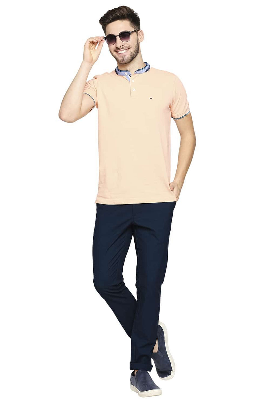 BASICS SKINNY FIT STRATIFIED NAVY STRETCH TROUSER