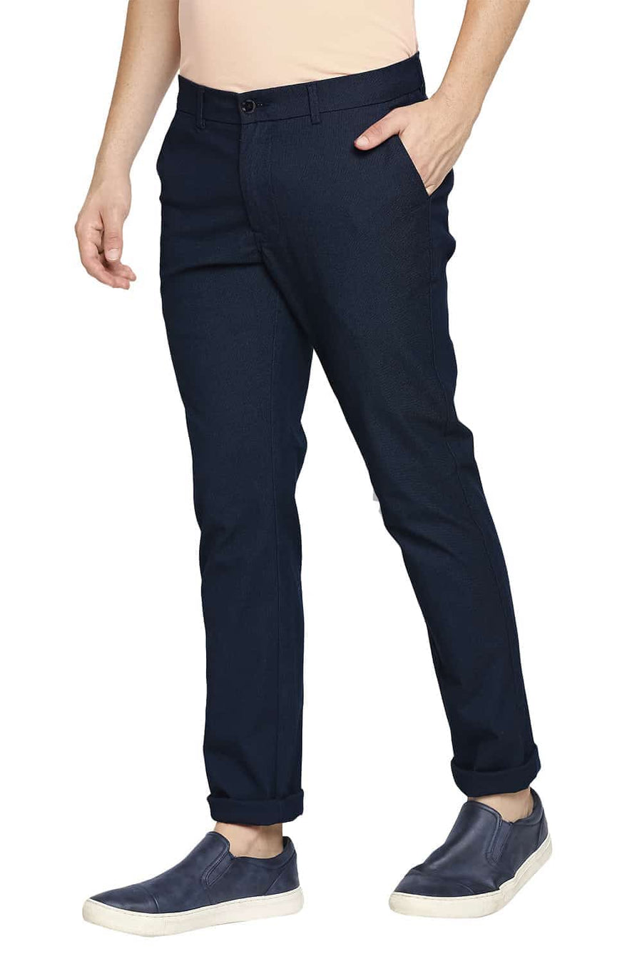 BASICS SKINNY FIT STRATIFIED NAVY STRETCH TROUSER