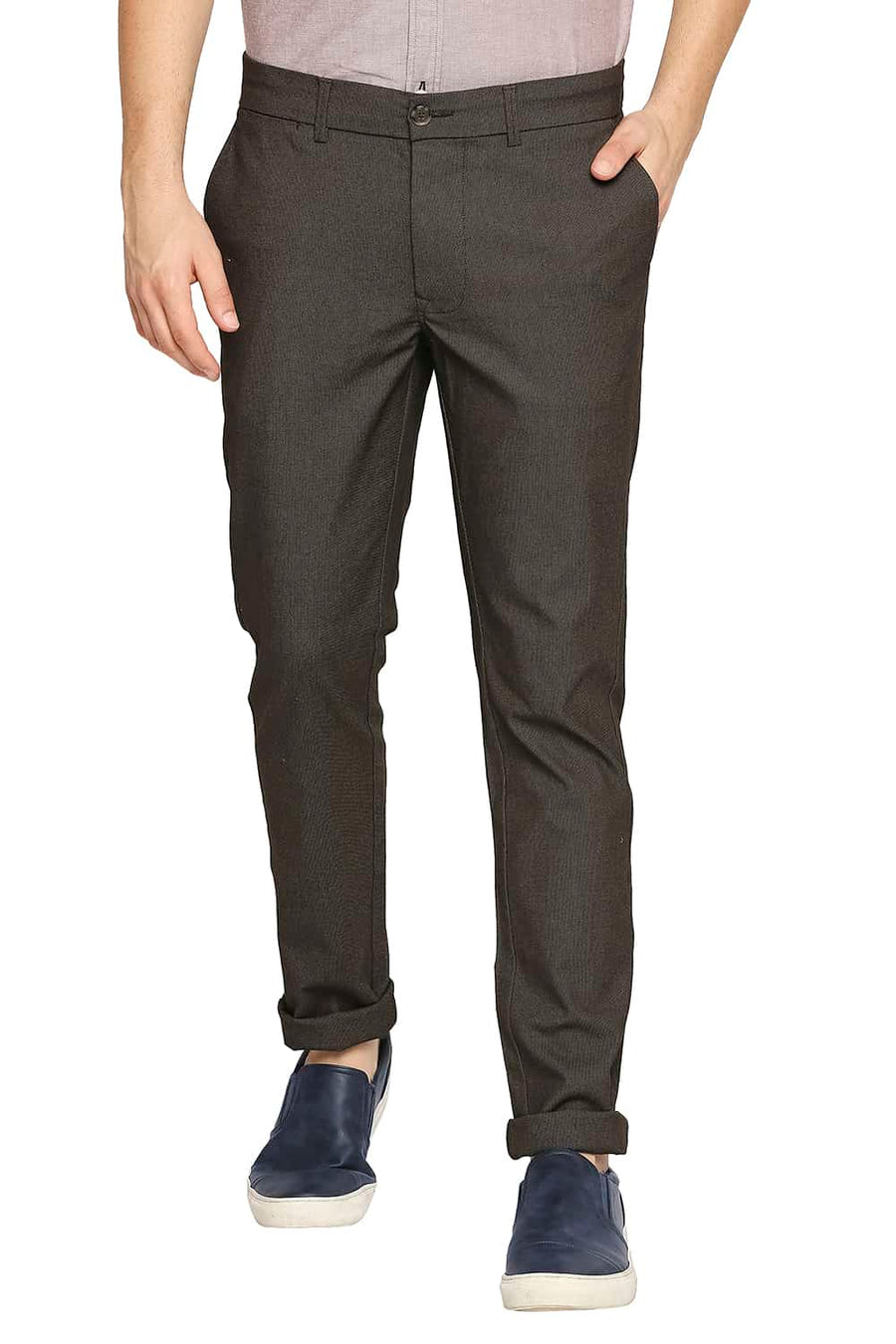 BASICS SKINNY FIT SLATE BROWN STRETCH TROUSER