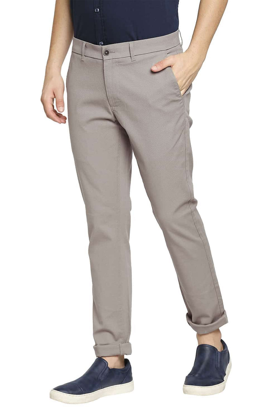 BASICS TAPERED FIT COBBLESTONE GREY STRETCH TROUSER