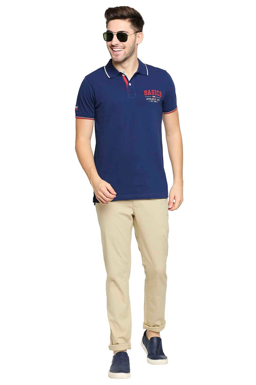 BASICS TAPERED FIT MOJAVE BEIGE STRETCH TROUSER