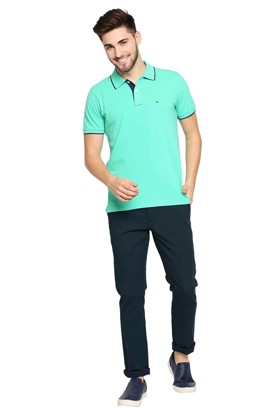 BASICS TAPERED FIT STARGAZER GREEN STRETCH TROUSER