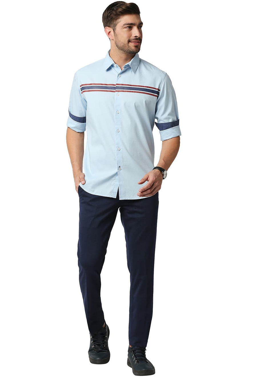 BASICS TAPERED FIT CELESTIAL BLUE KNIT TROUSERS