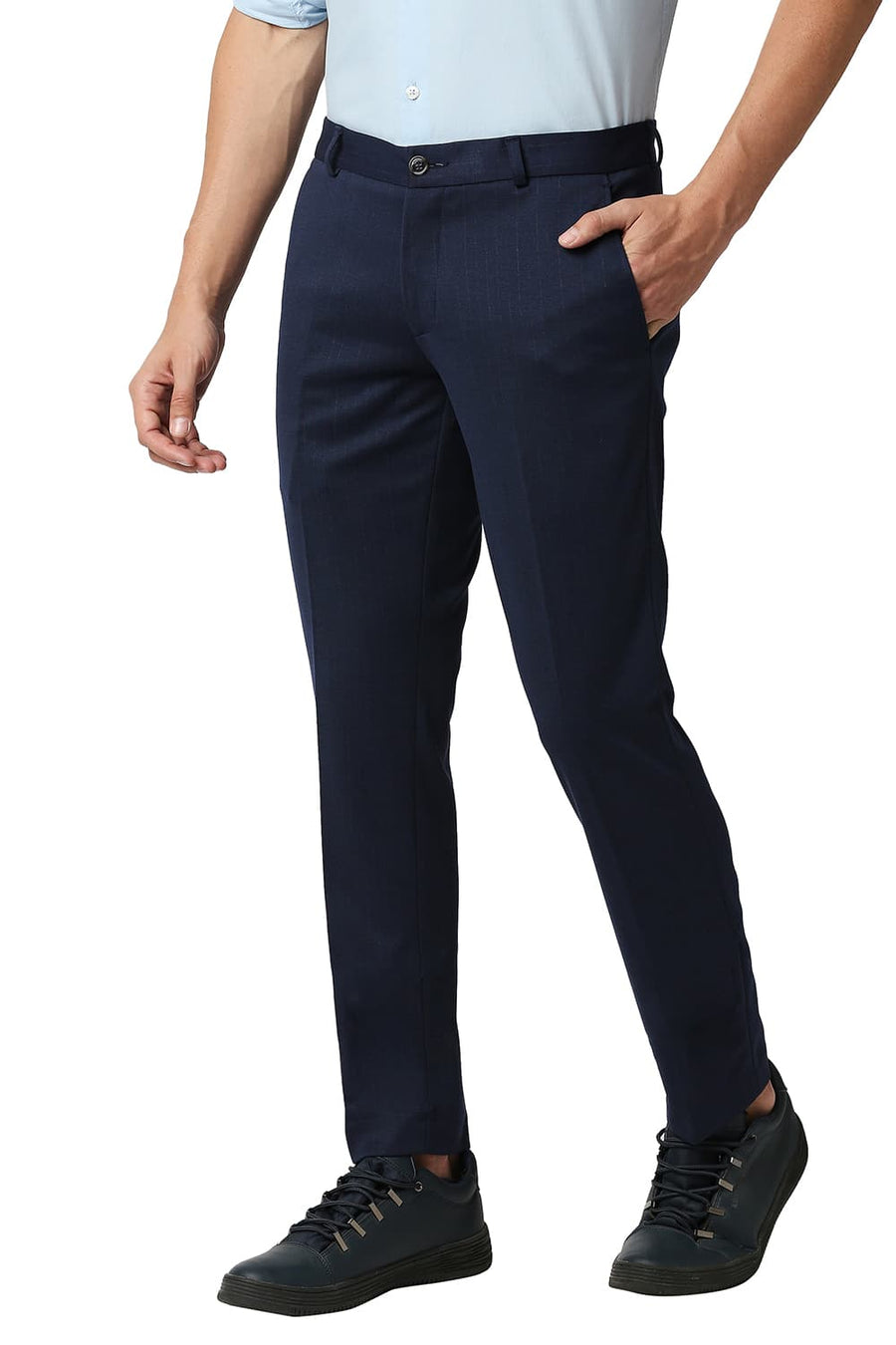 BASICS TAPERED FIT CELESTIAL BLUE KNIT TROUSERS