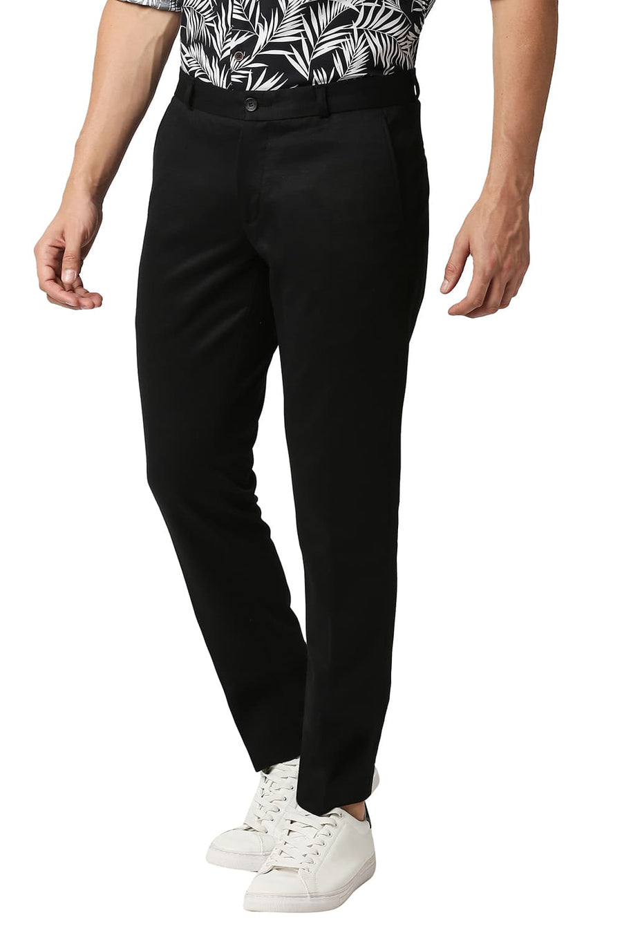 BASICS TAPERED FIT CAVIAR BLACK KNIT TROUSERS
