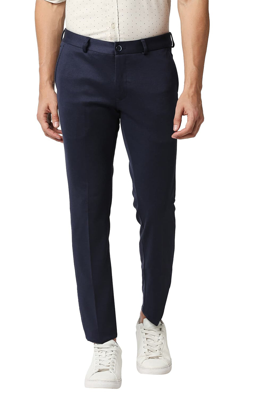 BASICS TAPERED FIT MOOD INDIGO NAVY KNIT TROUSERS
