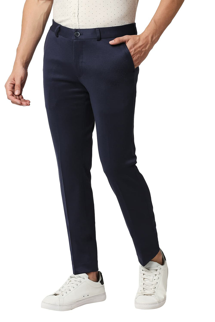 BASICS TAPERED FIT MOOD INDIGO NAVY KNIT TROUSERS