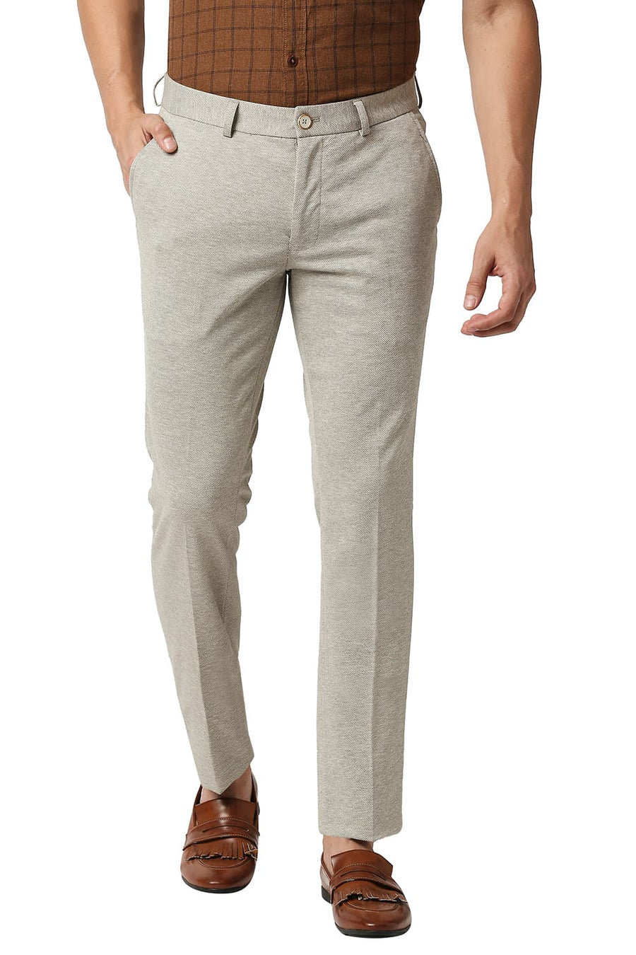 BASICS TAPERED FIT PISTACHIO SHELL ECRU KNIT TROUSERS