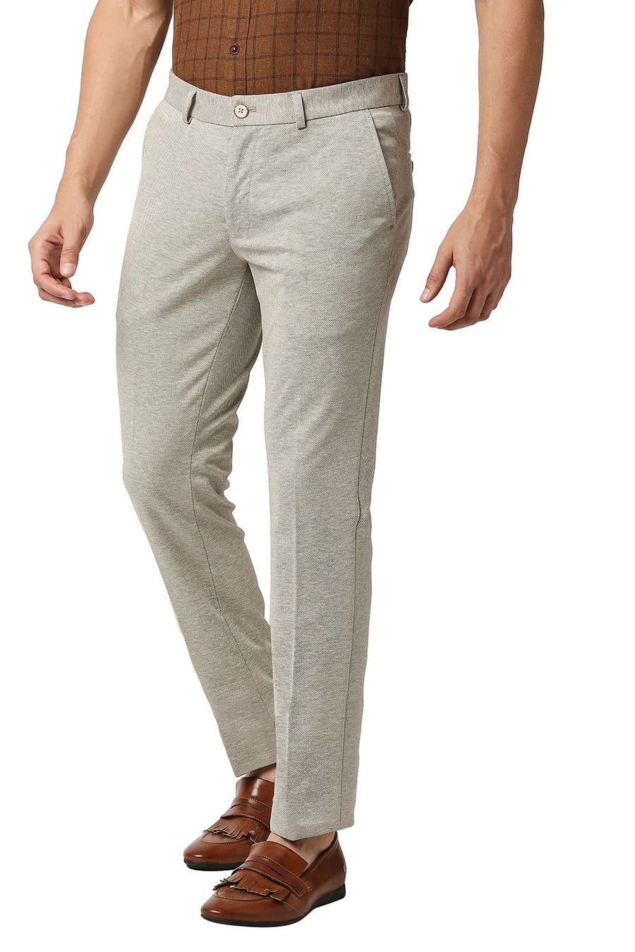BASICS TAPERED FIT PISTACHIO SHELL ECRU KNIT TROUSERS