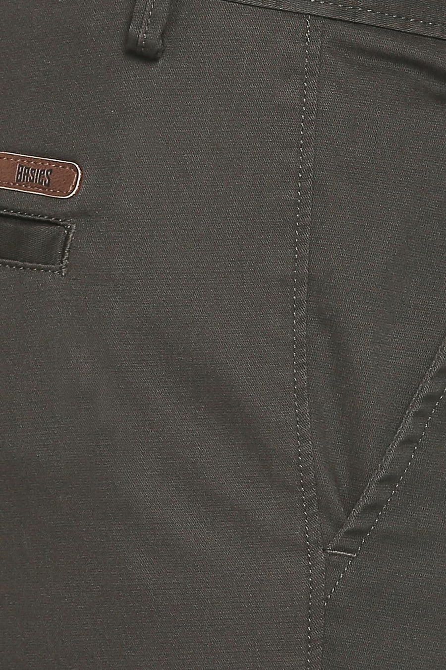 BASICS TAPERED FIT LEAF OLIVE STRETCH TROUSER