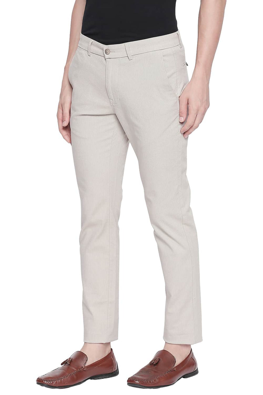 BASICS TAPERED FIT SIMPLY TAUPE STRETCH TROUSER