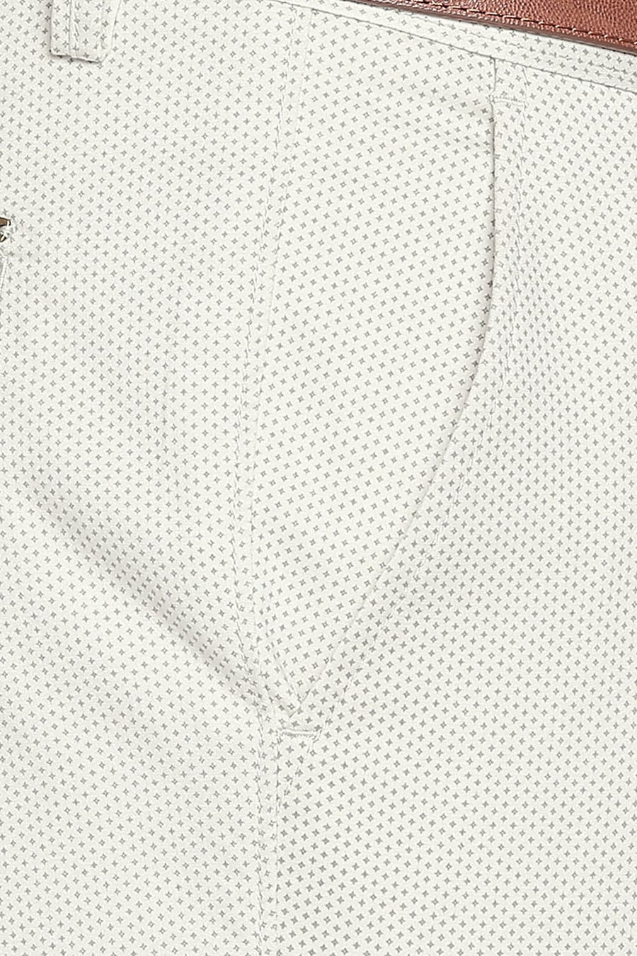 BASICS TAPERED FIT DOVE ECRU PRINTED STRETCH TROUSER WITH BELT