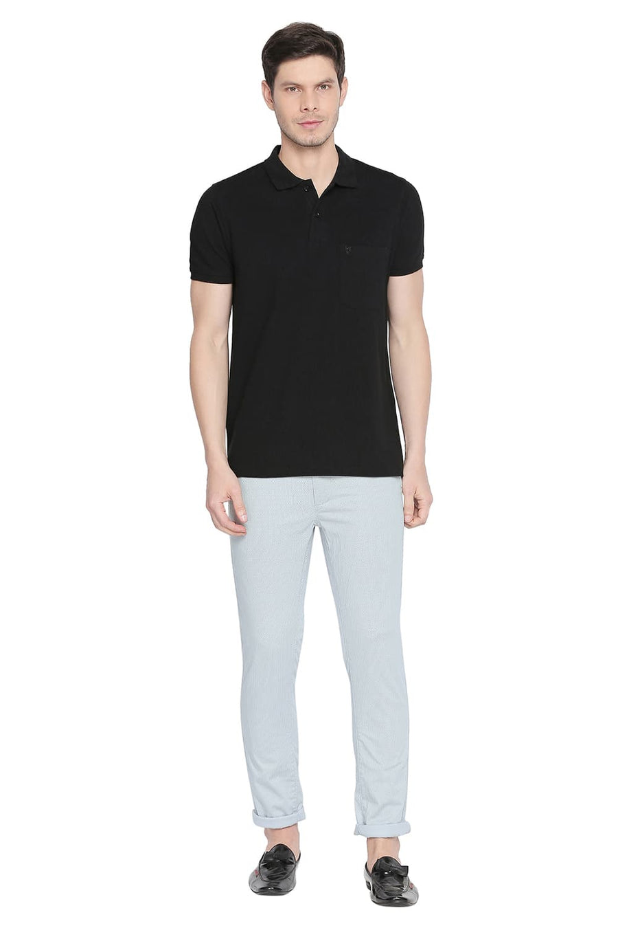 BASICS TAPERED FIT HIGH RISE PRINTED STRETCH TROUSER WITH BELT