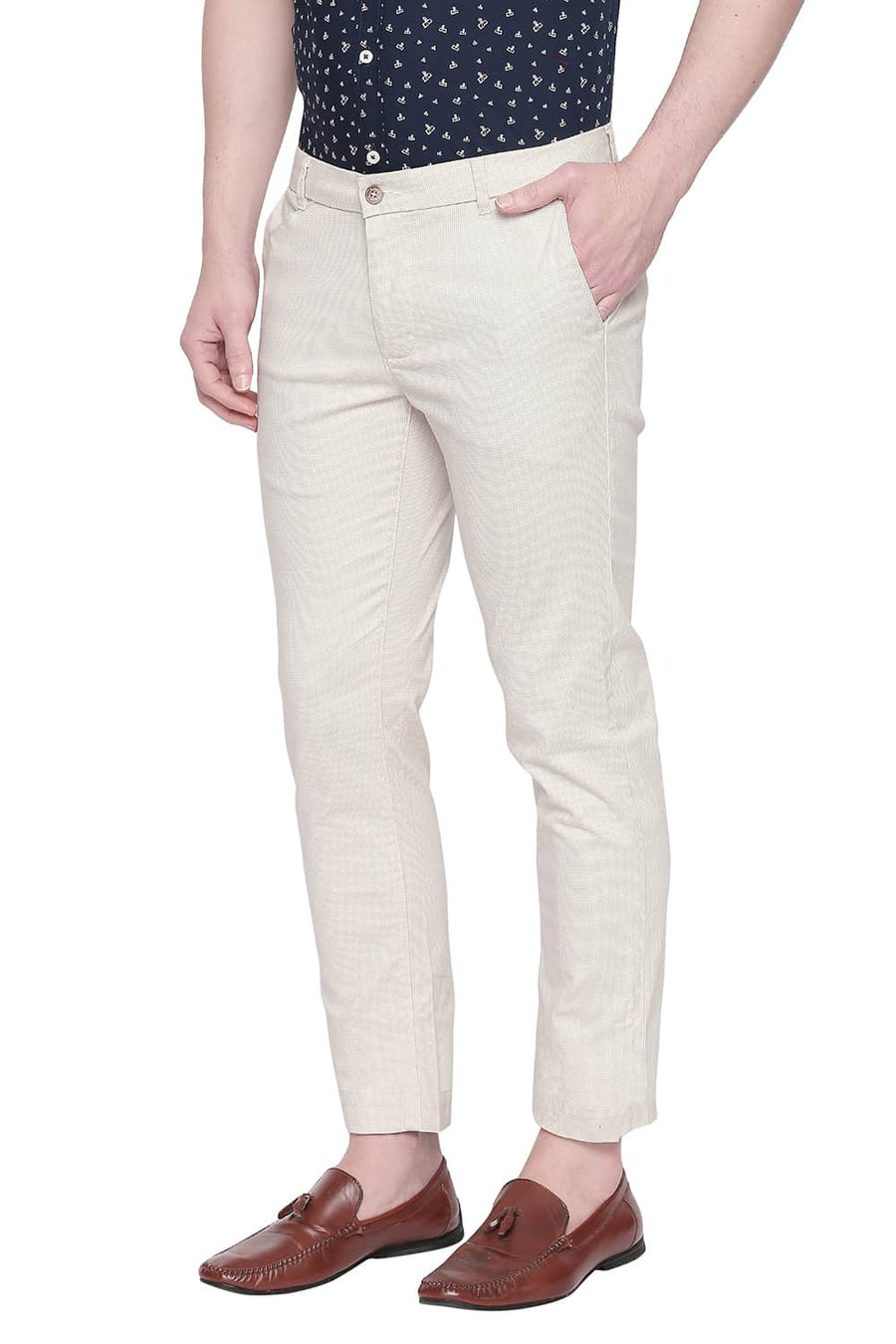BASICS TAPERED FIT CAP GREY STRETCH TROUSER