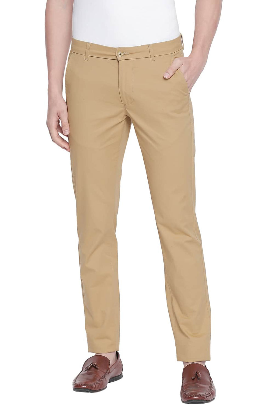 BASICS TAPERED FIT HONEY MUSTARD STRETCH TROUSER