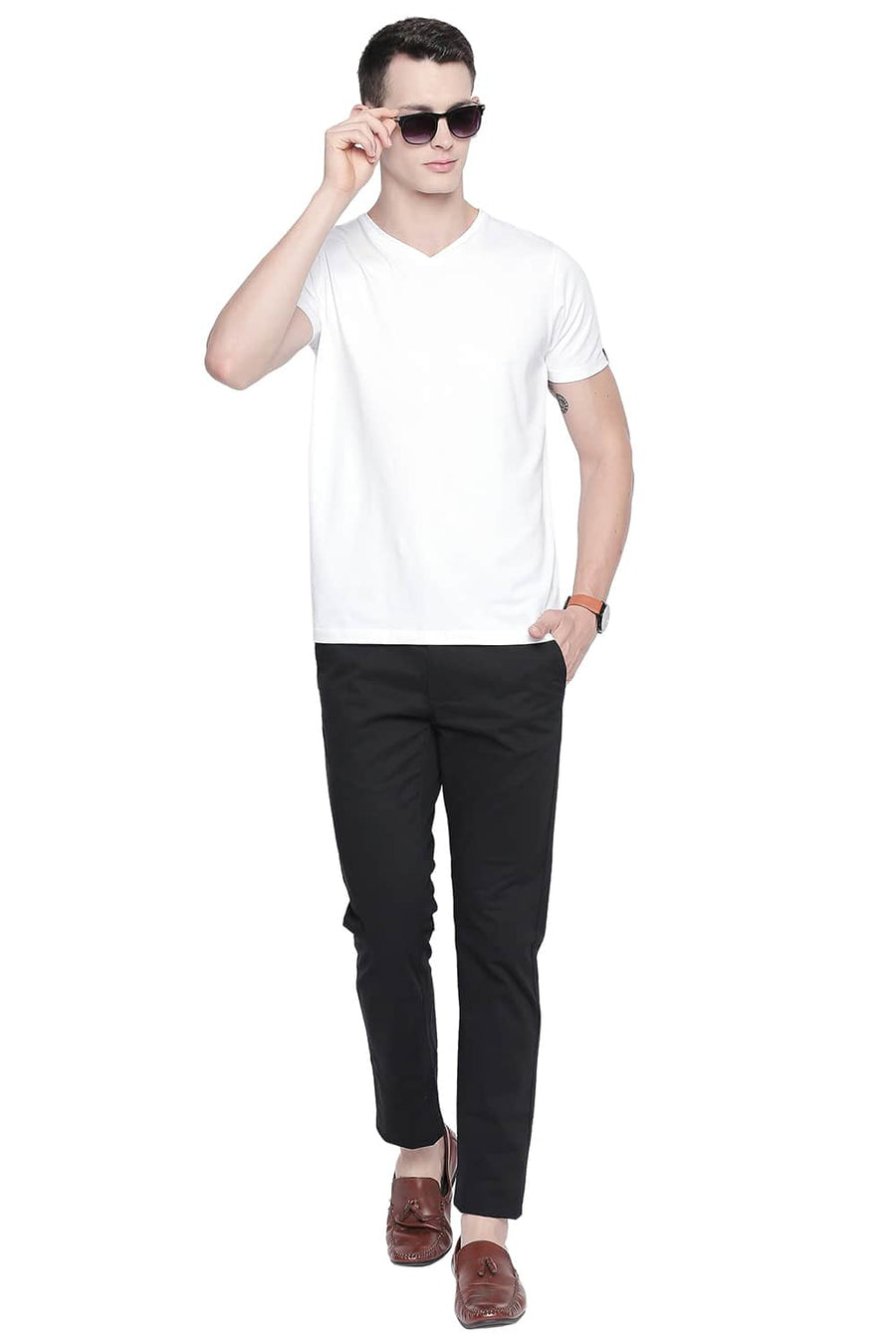BASICS TAPERED FIT PIRATE BLACK STRETCH TROUSER