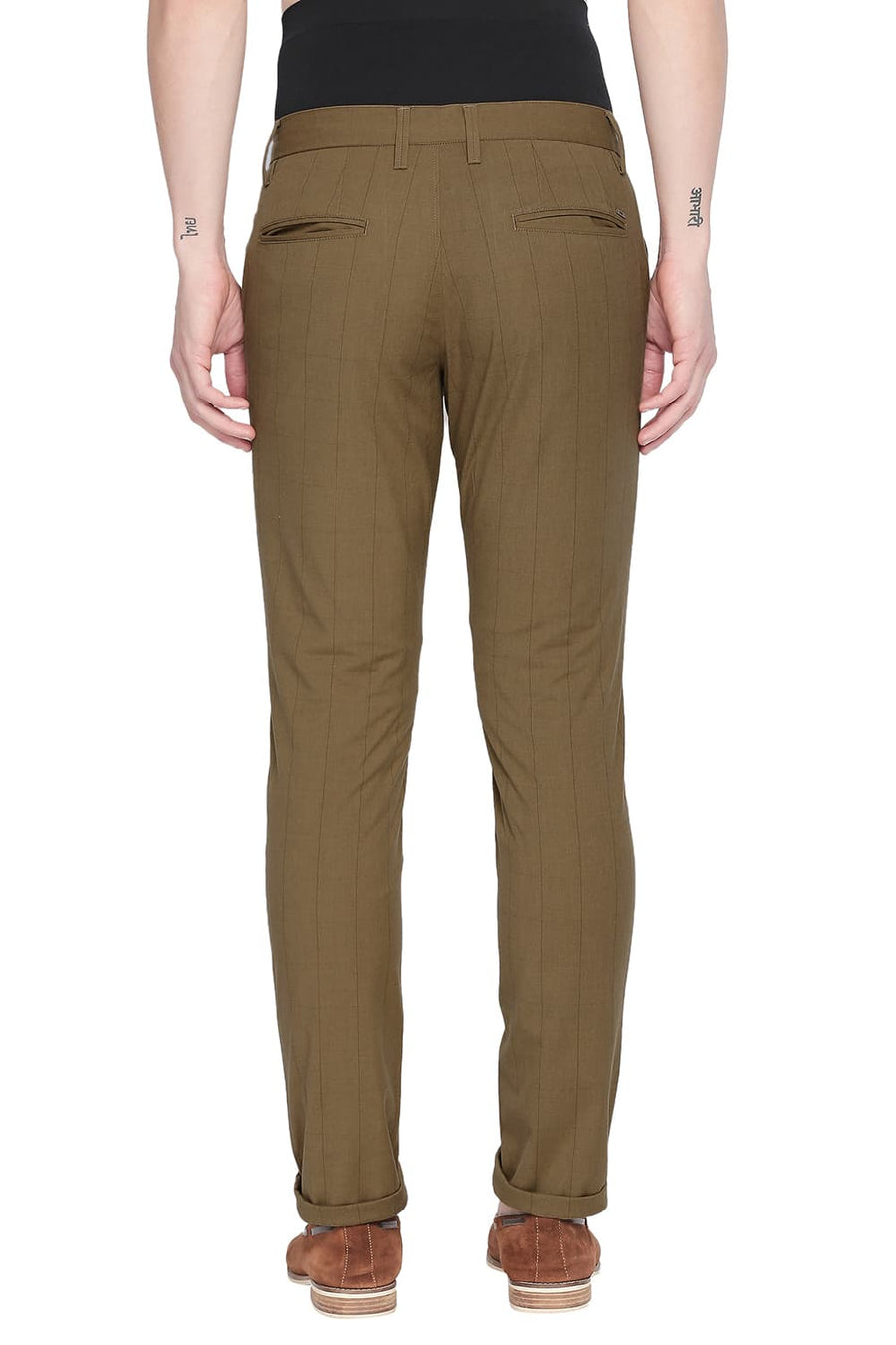 BASICS TAPERED FIT BREEN BROWN STRETCH TROUSER