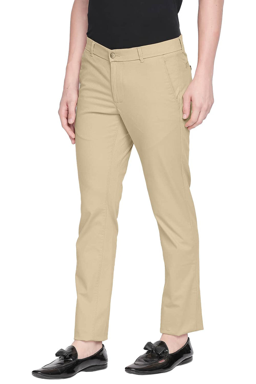 BASICS TAPERED FIT TAOS TAUPE STRETCH TROUSER