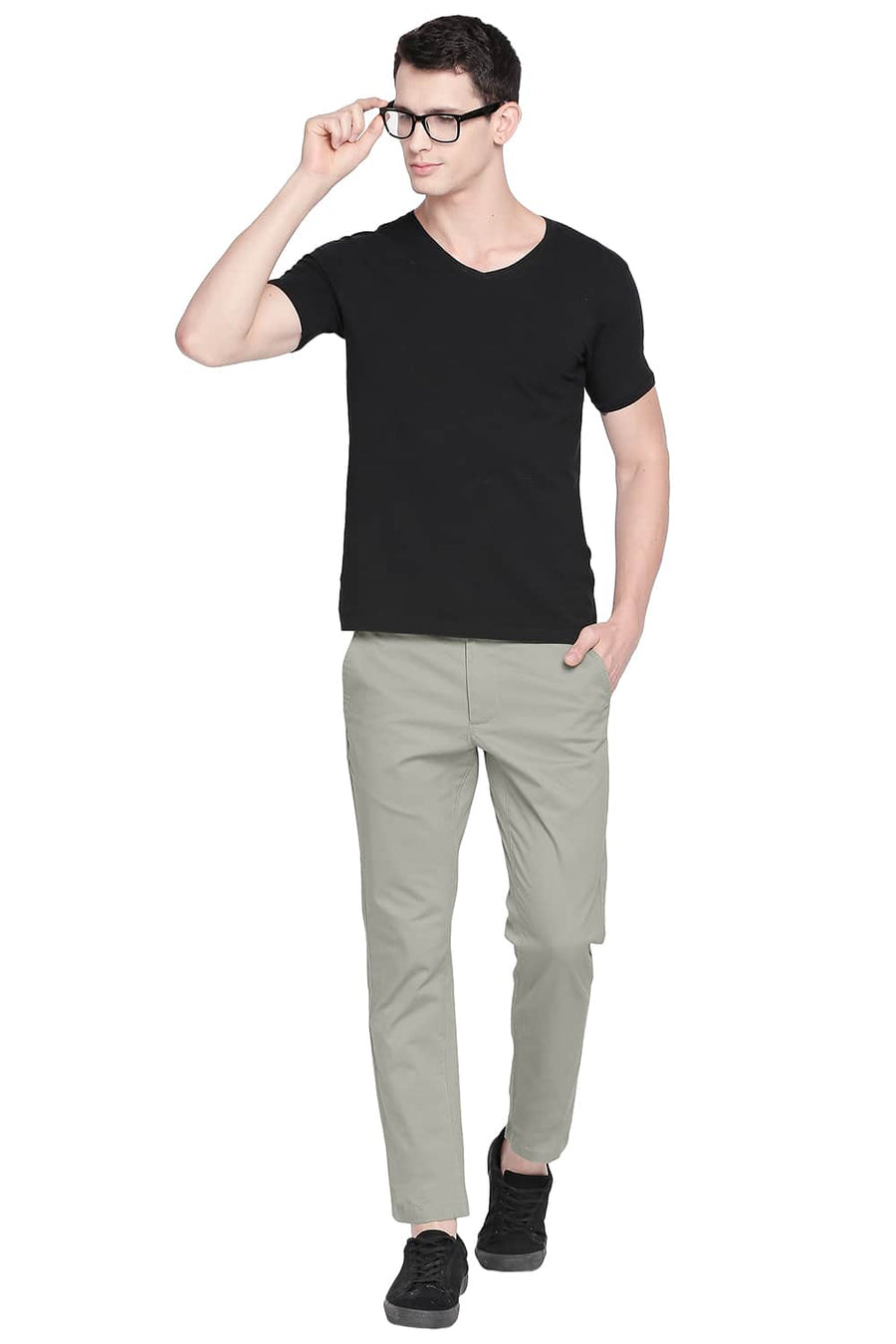 BASICS TAPERED FIT LAUREL OAK STRETCH TROUSER